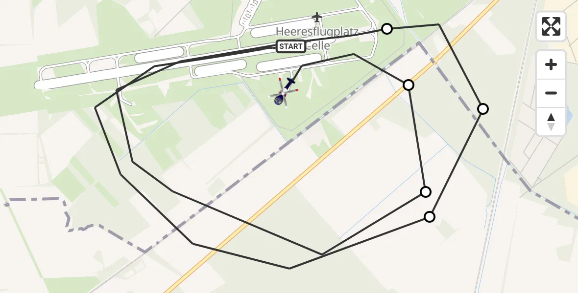 Flugroute Polizeihubschrauber Celle Army Flugplatz - Celle Army Flugplatz, 03 September 2026, 07:12