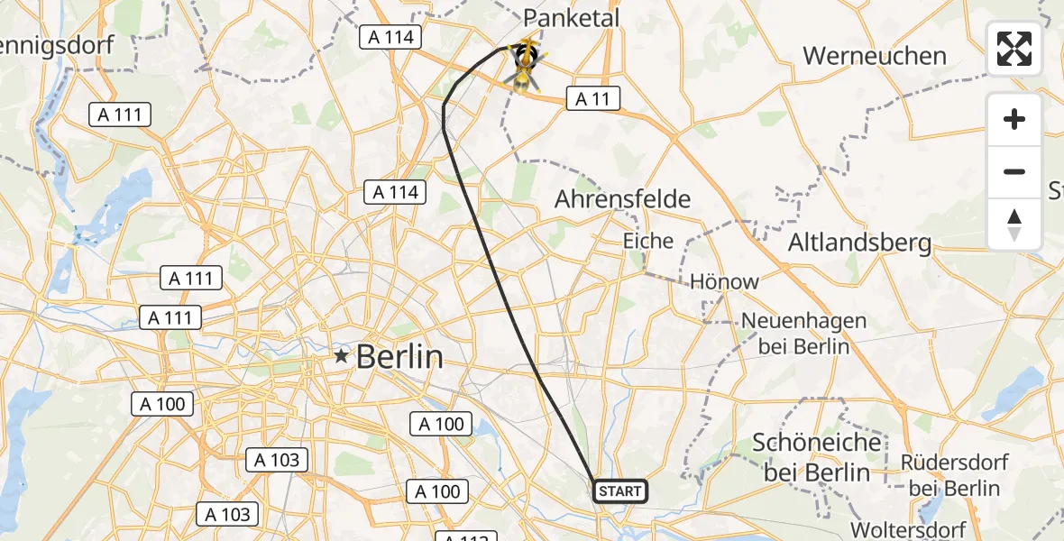Flugroute Rettungshubschrauber Berlin - Helios Clinic Berlin-Buch, 03 September 2026, 07:20