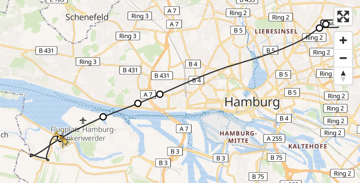 Flugroute Rettungshubschrauber Hamburg Military Hospital - Hamburg, 03 September 2026, 07:20