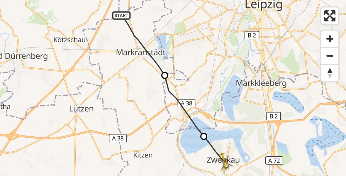 Flugroute Rettungshubschrauber Markranstädt - Zwenkau, 03 September 2026, 07:21