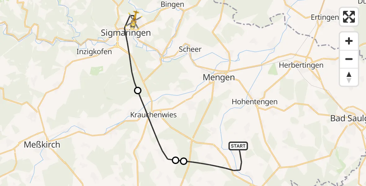 Flugroute Rettungshubschrauber Ostrach - Sigmaringen, 03 September 2026, 07:24