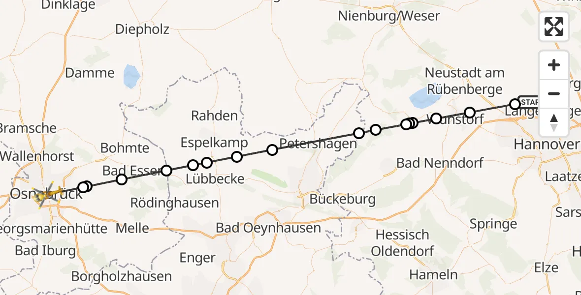 Flugroute Rettungshubschrauber Flughafen Hannover - Osnabrück, 03 September 2026, 07:27