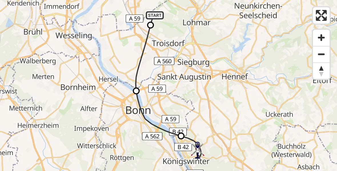 Flugroute Polizeihubschrauber Köln Bonn Flughafen - Königswinter, 03 September 2026, 07:26