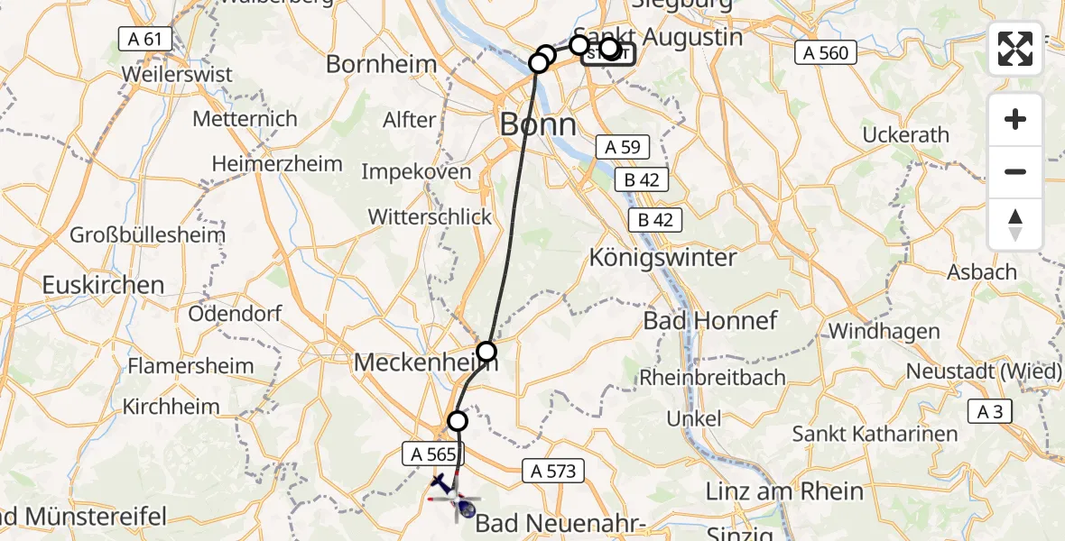 Flugroute Polizeihubschrauber Sankt Augustin - Grafschaft, 03 September 2026, 07:29