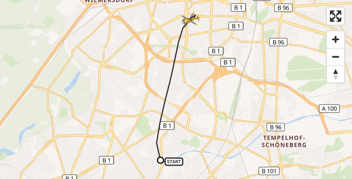 Flugroute Rettungshubschrauber Charité Clinic Benjamin Franklin Campus - Berlin, 03 September 2026, 07:34