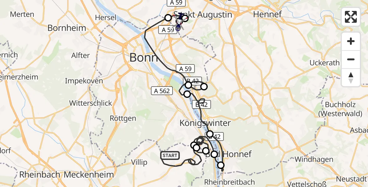 Flugroute Polizeihubschrauber Wachtberg - Sankt Augustin, 03 September 2026, 07:40