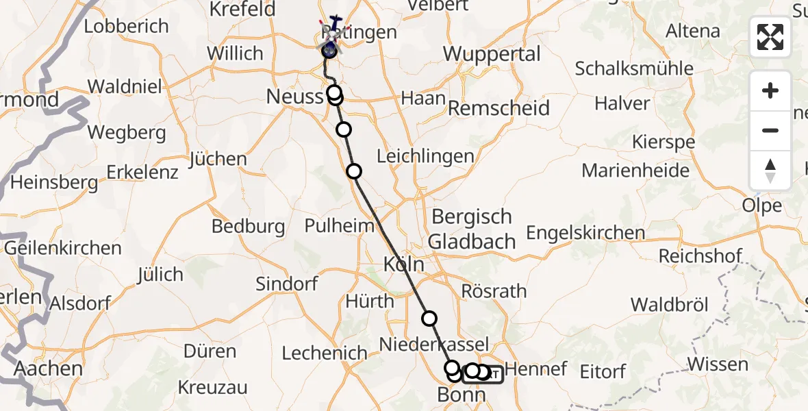 Flugroute Polizeihubschrauber Sankt Augustin - Düsseldorf Flughafen, 03 September 2026, 07:43