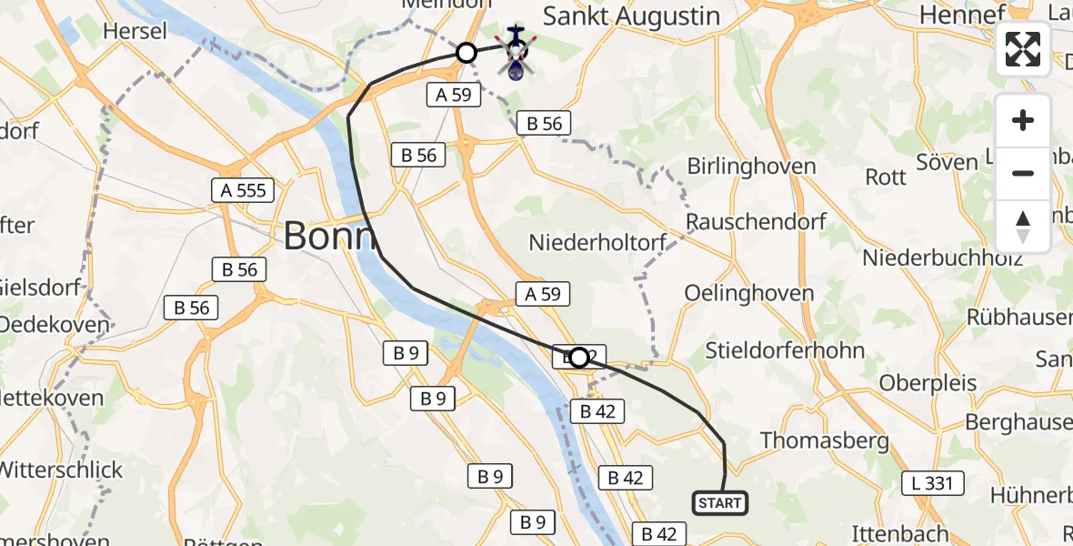 Flugroute Polizeihubschrauber Königswinter - Sankt Augustin, 03 September 2026, 07:43