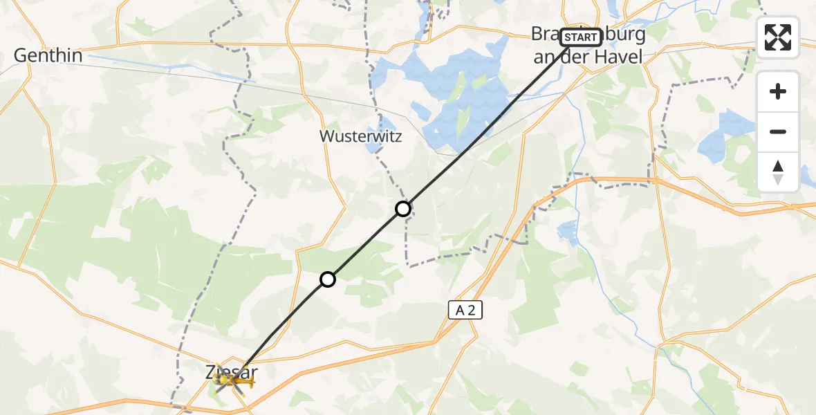 Flugroute Rettungshubschrauber Brandenburg an der Havel - Ziesar, 03 September 2026, 07:48
