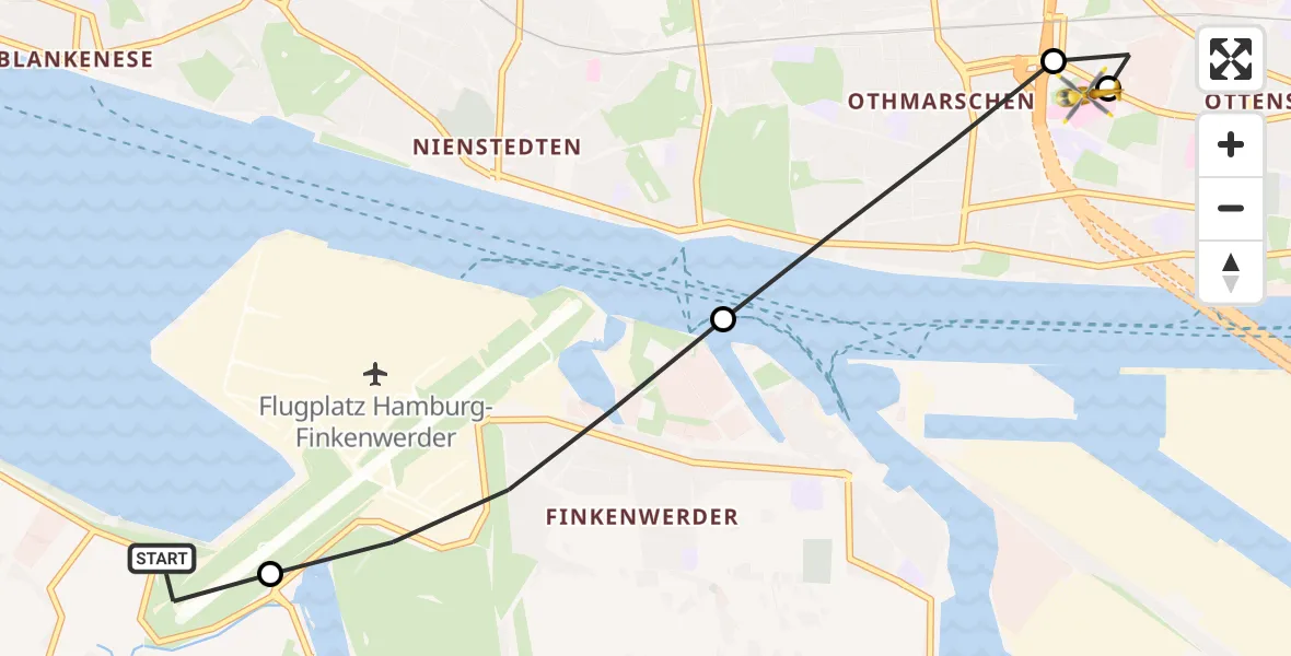 Flugroute Rettungshubschrauber Hamburg - Asklepios Hospital Altona, 03 September 2026, 07:52