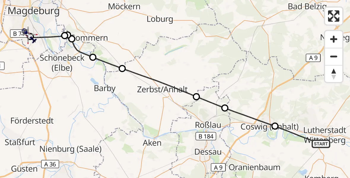 Flugroute Polizeihubschrauber Wittenberg - Magdeburg City Flugplatz, 03 September 2026, 07:57