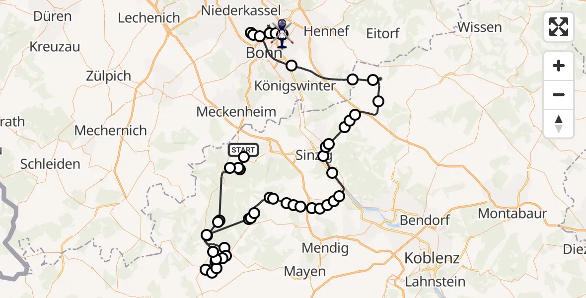 Flugroute Polizeihubschrauber Grafschaft - Sankt Augustin, 03 September 2026, 07:58