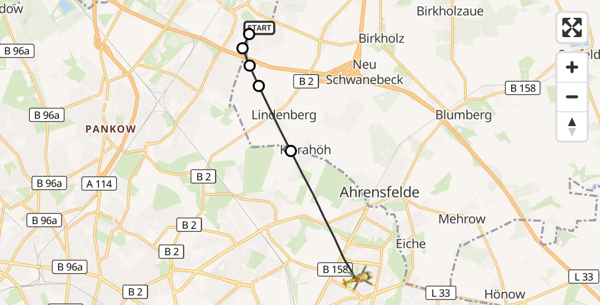 Flugroute Rettungshubschrauber Helios Clinic Berlin-Buch - Berlin, 03 September 2026, 07:59