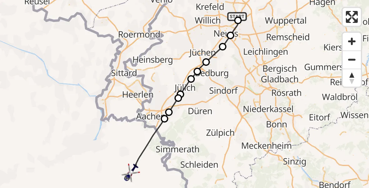Flugroute Polizeihubschrauber Düsseldorf Flughafen - Aachen, 03 September 2026, 08:07