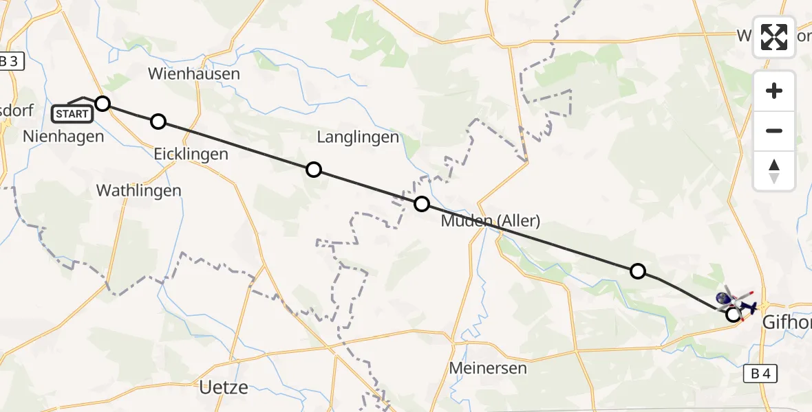 Flugroute Polizeihubschrauber Celle - Gifhorn Bundespolizei Hubschrauberlandeplatz, 03 September 2026, 08:16