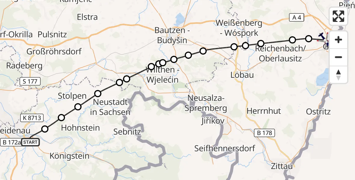 Flugroute Polizeihubschrauber Pirna - Schöpstal, 03 September 2026, 08:16