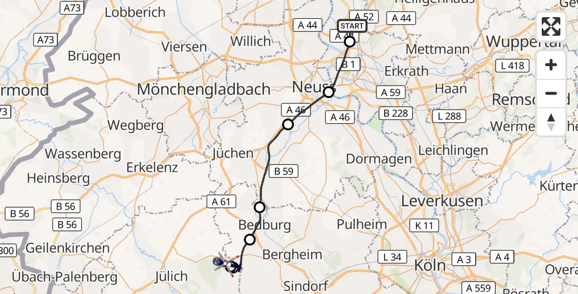 Flugroute Polizeihubschrauber Düsseldorf Flughafen - Niederzier, 03 September 2026, 08:17