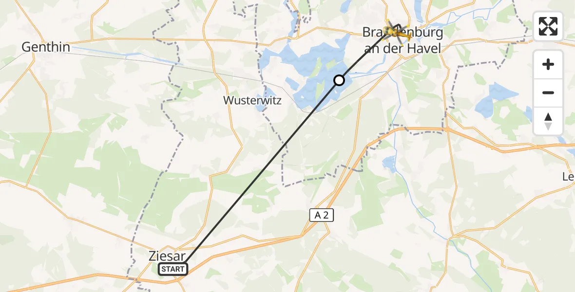 Flugroute Rettungshubschrauber Ziesar - Brandenburg an der Havel, 03 September 2026, 08:31