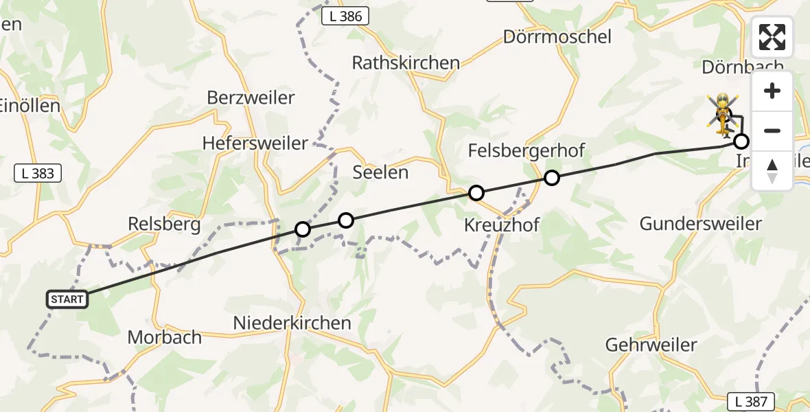 Flugroute Rettungshubschrauber Niederkirchen - Rockenhausen, 03 September 2026, 08:43