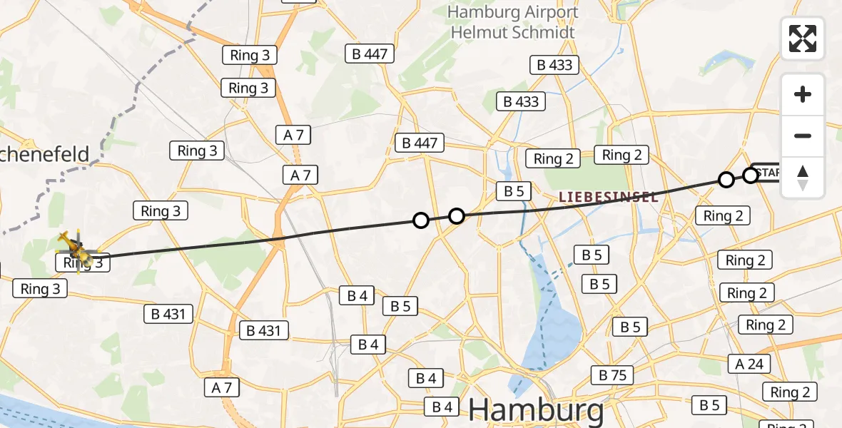 Flugroute Rettungshubschrauber Hamburg Military Hospital - Hamburg, 03 September 2026, 08:44