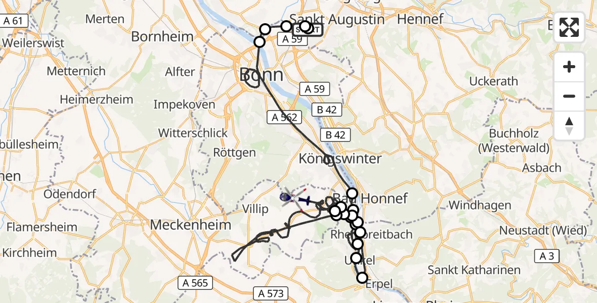 Flugroute Polizeihubschrauber Sankt Augustin - Wachtberg, 03 September 2026, 08:49