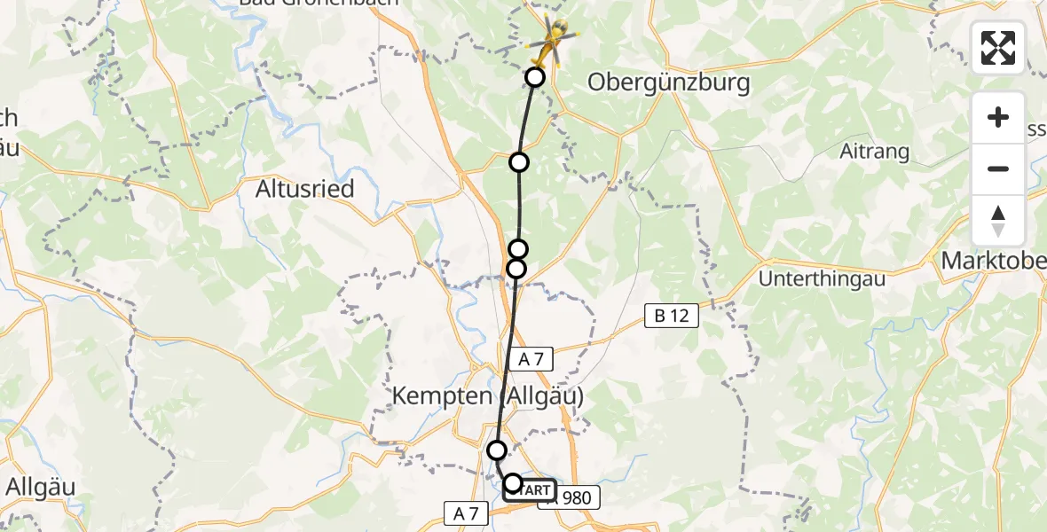 Flugroute Rettungshubschrauber Kempten-Durach Flugplatz - Untrasried, 03 September 2026, 08:52