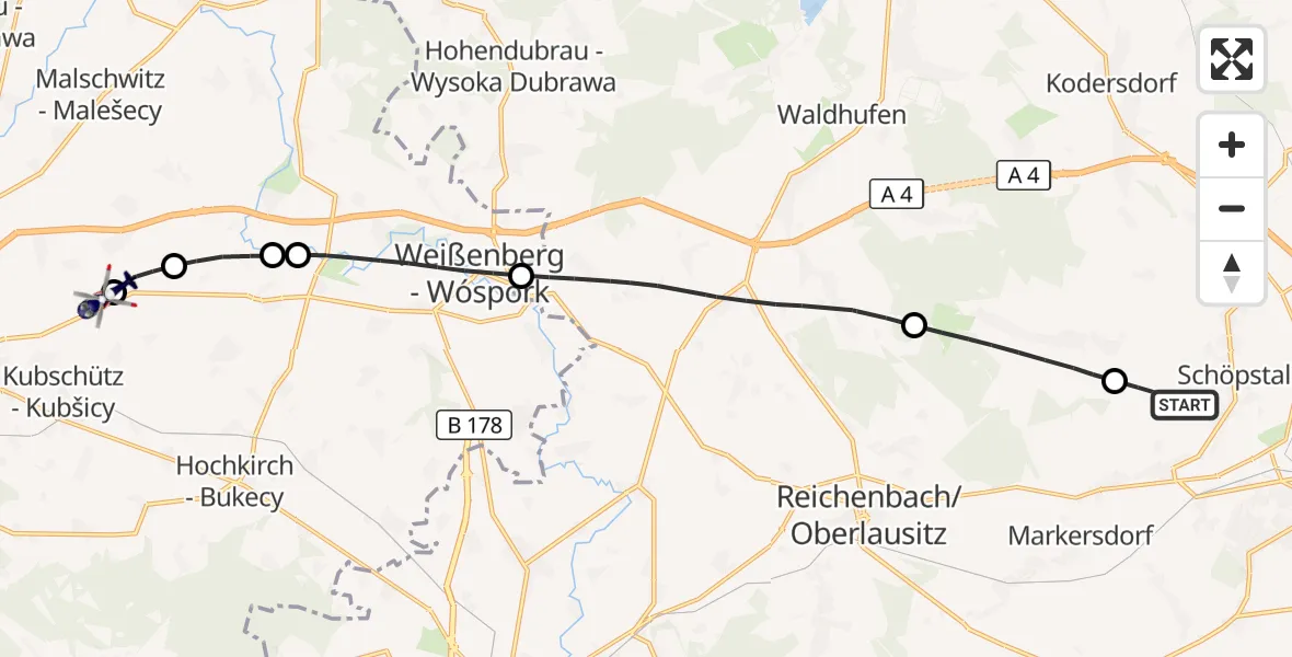 Flugroute Polizeihubschrauber Schöpstal - Bautzen Flugplatz, 03 September 2026, 09:17