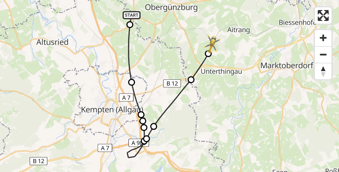Flugroute Rettungshubschrauber Dietmannsried - Unterthingau, 03 September 2026, 09:18