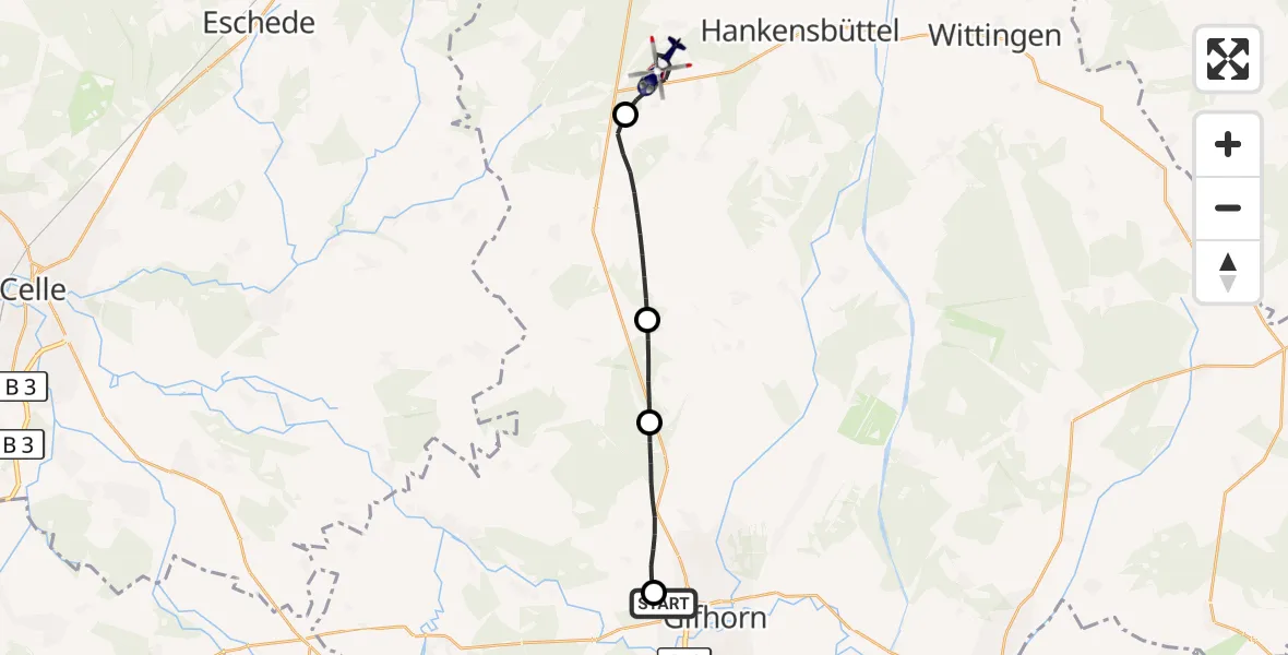 Flugroute Polizeihubschrauber Gifhorn Bundespolizei Hubschrauberlandeplatz - Dedelstorf, 03 September 2026, 09:19