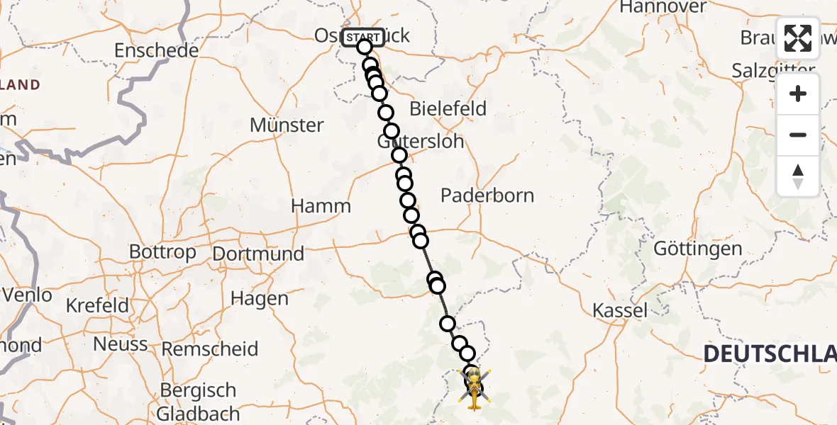 Flugroute Rettungshubschrauber Osnabrück - Allendorf-Eder Flugplatz, 03 September 2026, 09:23