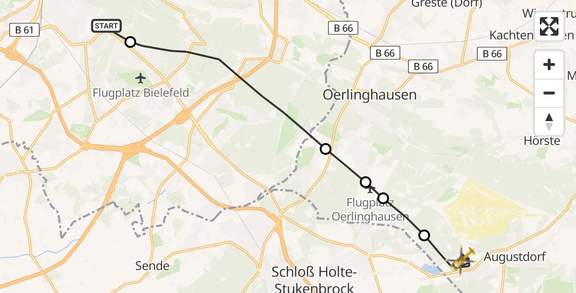 Flugroute Rettungshubschrauber Luftrettungszentrum Bielefeld - Augustdorf, 03 September 2026, 09:27