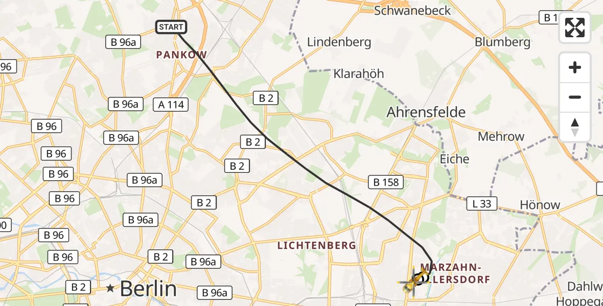 Flugroute Rettungshubschrauber Berlin - Berlin Emergency Hospital, 03 September 2026, 09:28