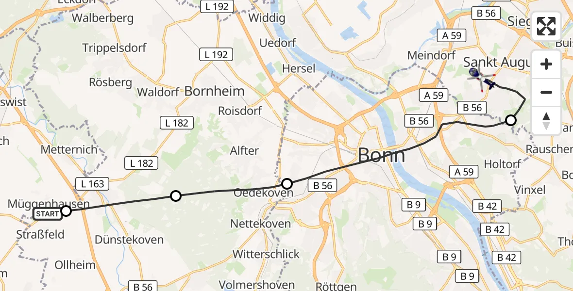 Flugroute Polizeihubschrauber Weilerswist - Sankt Augustin, 03 September 2026, 09:31