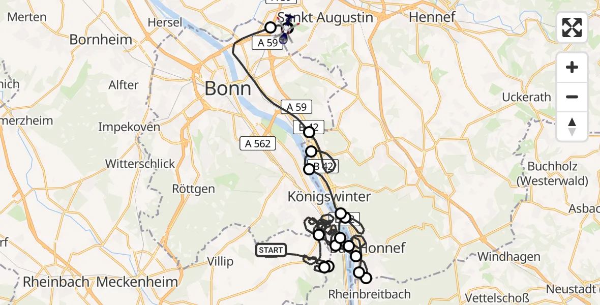 Flugroute Polizeihubschrauber Wachtberg - Sankt Augustin, 03 September 2026, 09:40