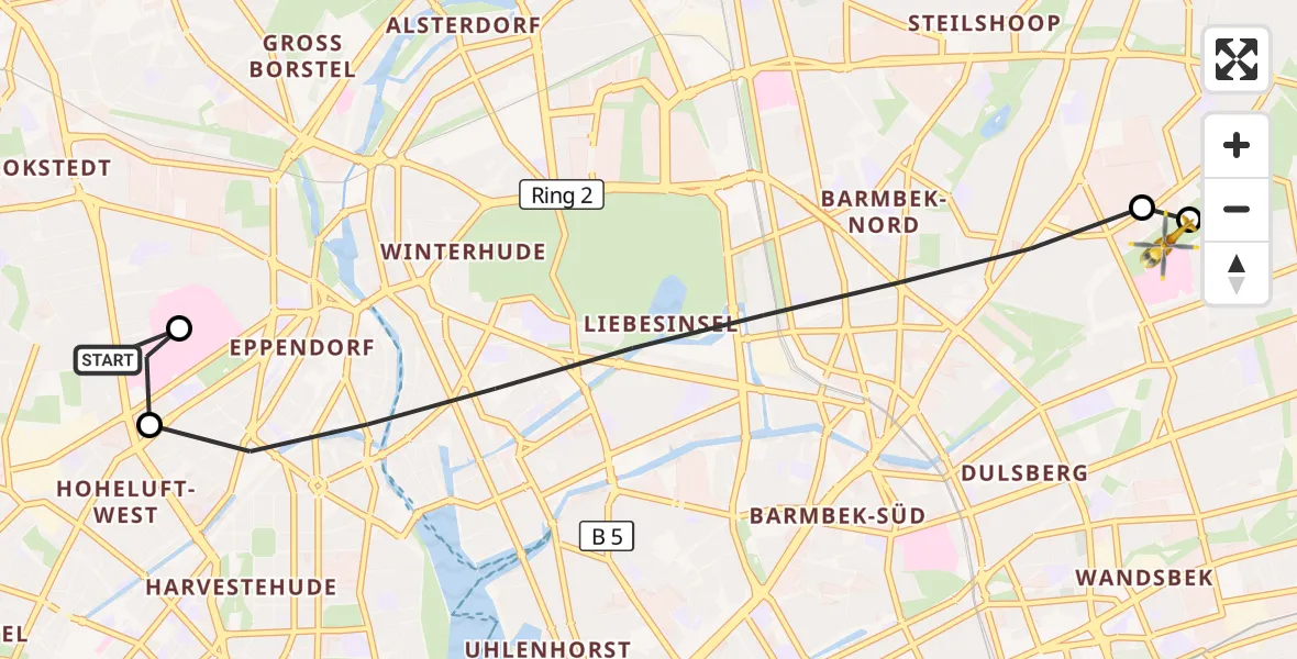 Flugroute Rettungshubschrauber Hamburg - Hamburg Military Hospital, 03 September 2026, 09:43