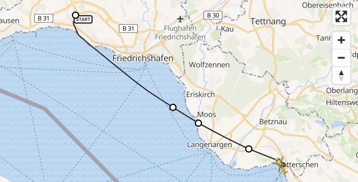 Flugroute Rettungshubschrauber Friedrichshafen Hospital - Kressbronn am Bodensee, 03 September 2026, 09:46