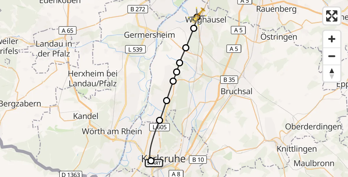 Flugroute Ambulanzhubschrauber Sankt Vincentius Hospital - Oberhausen-Rheinhausen, 03 September 2026, 09:47
