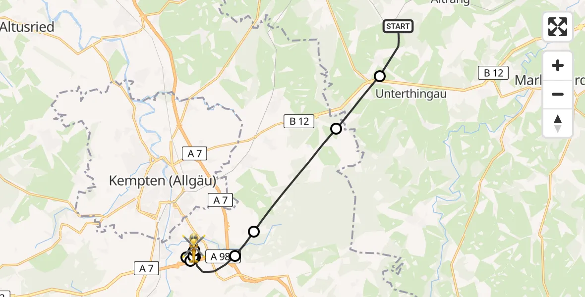 Flugroute Rettungshubschrauber Unterthingau - Kempten-Durach Flugplatz, 03 September 2026, 09:51