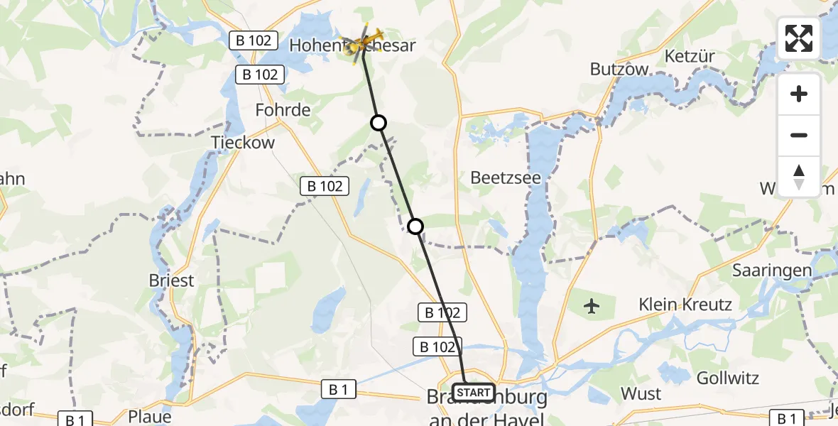 Flugroute Rettungshubschrauber Brandenburg an der Havel - Havelsee, 03 September 2026, 10:00