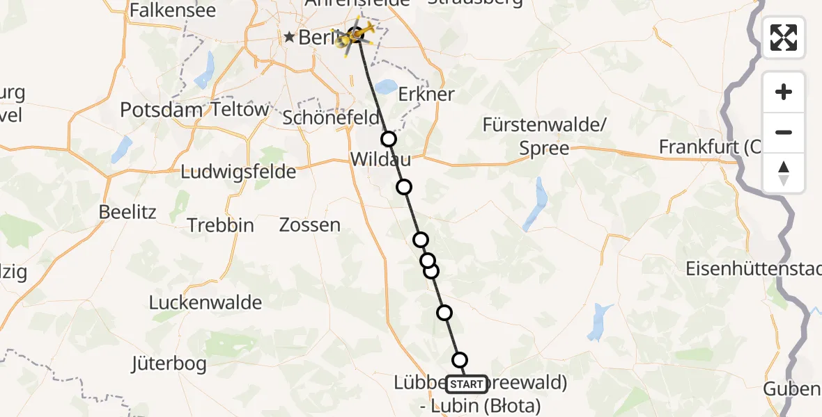 Flugroute Rettungshubschrauber Lübben (Spreewald) - Berlin Emergency Hospital, 03 September 2026, 10:12