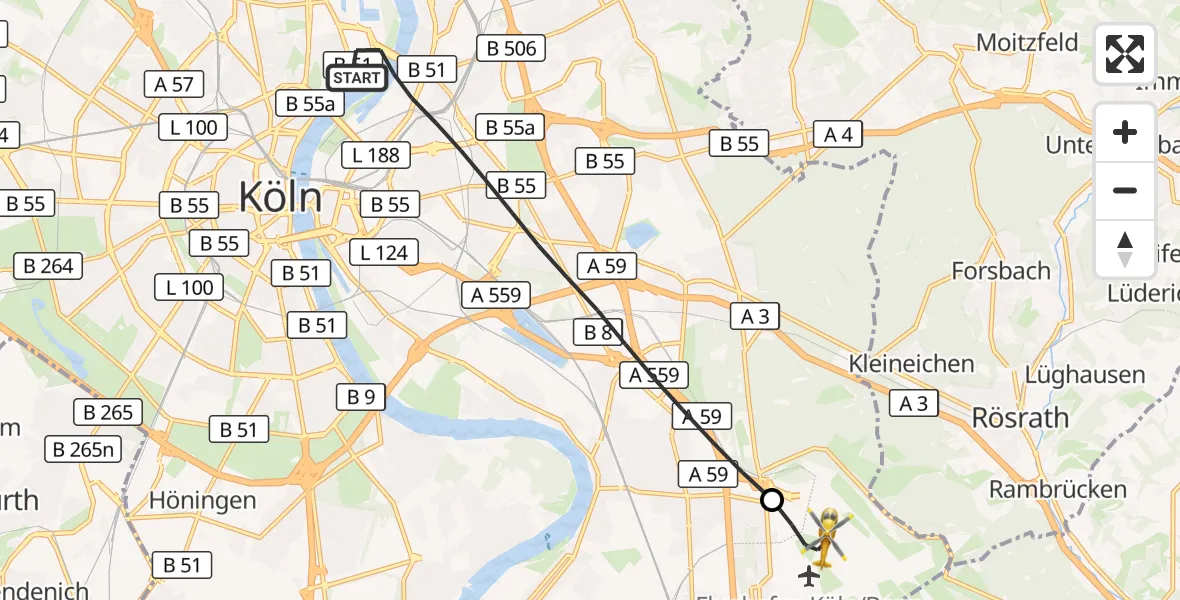 Flugroute Rettungshubschrauber Köln - Köln Bonn Flughafen, 03 September 2026, 10:13