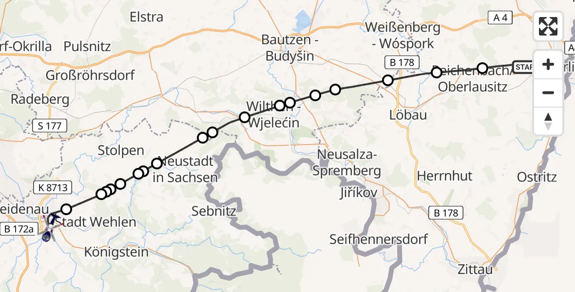 Flugroute Polizeihubschrauber Markersdorf - Pirna, 03 September 2026, 10:24