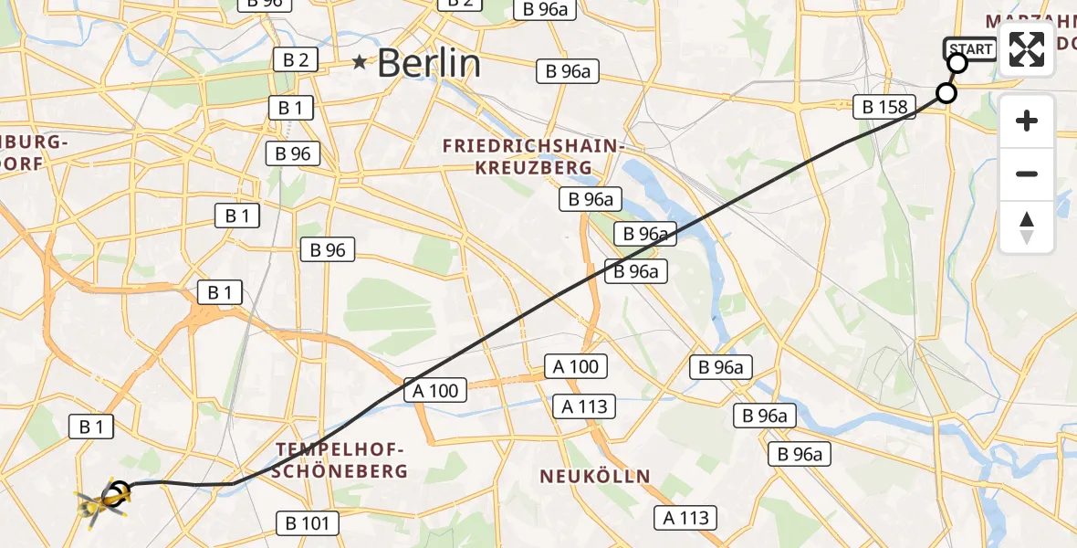 Flugroute Rettungshubschrauber Berlin Emergency Hospital - Charité Clinic Benjamin Franklin Campus, 03 September 2026, 10:24