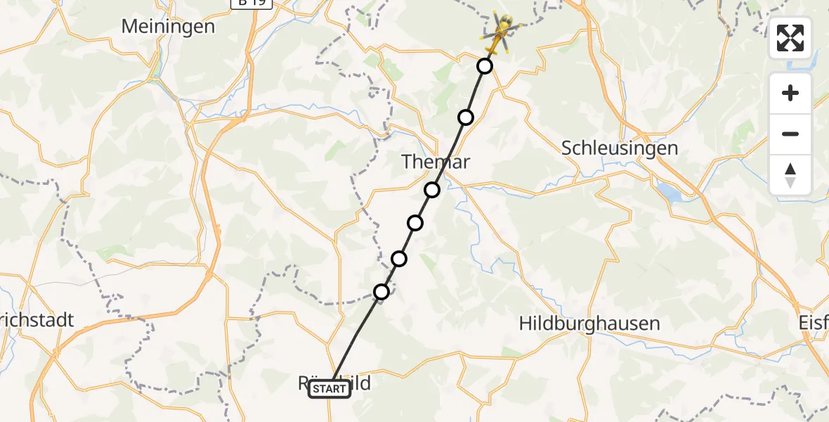 Flugroute Rettungshubschrauber Römhild - Suhl, 03 September 2026, 10:25