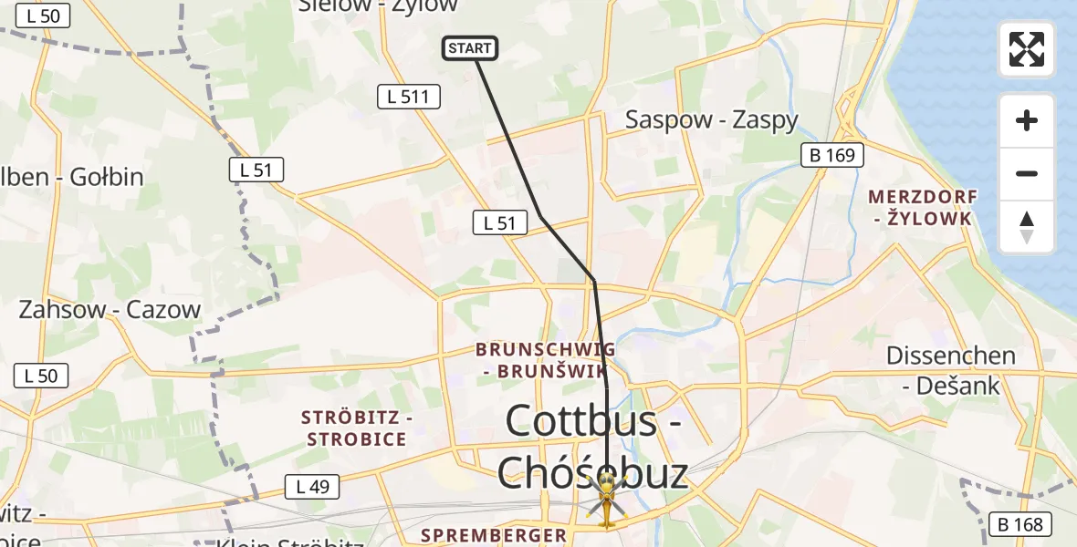 Flugroute Rettungshubschrauber Cottbus - Cottbus, 03 September 2026, 10:48