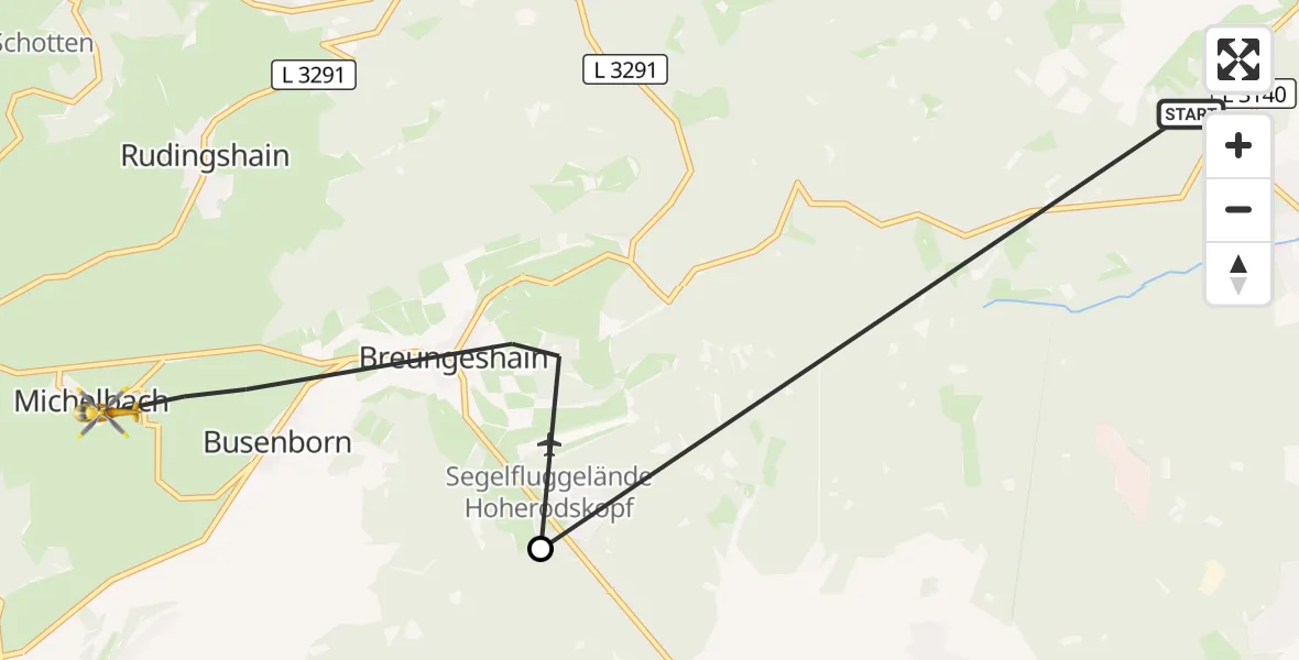 Flugroute Rettungshubschrauber Herbstein - Schotten, 03 September 2026, 10:48