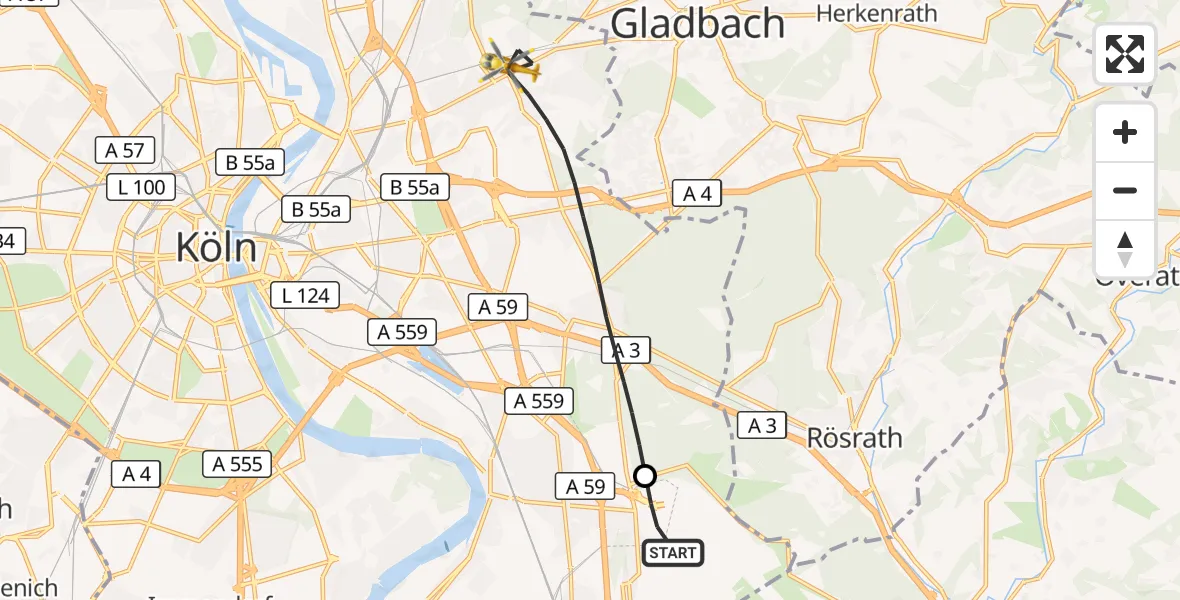 Flugroute Rettungshubschrauber Köln Bonn Flughafen - Köln, 03 September 2026, 10:53