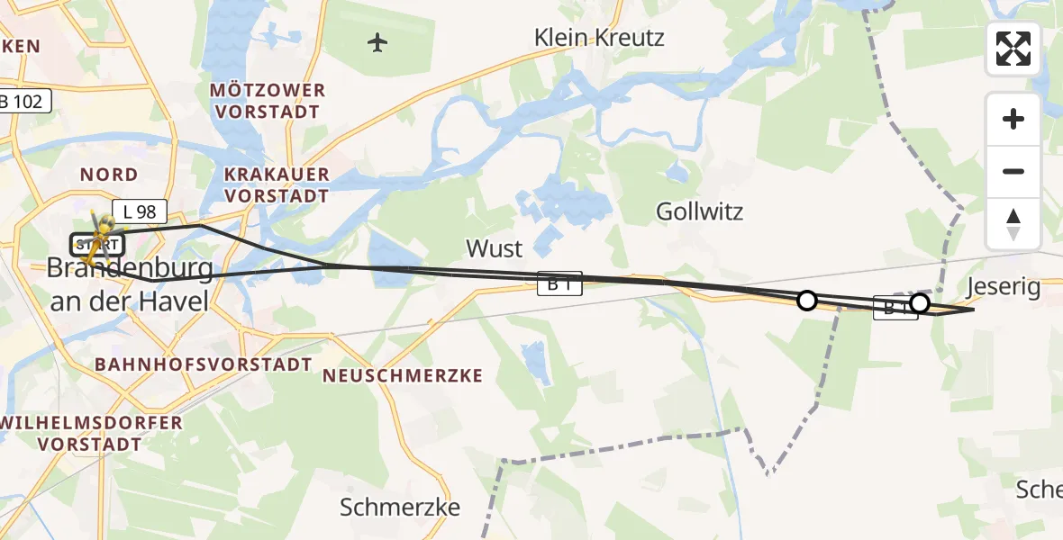 Flugroute Rettungshubschrauber Brandenburg an der Havel - Brandenburg an der Havel, 03 September 2026, 10:57