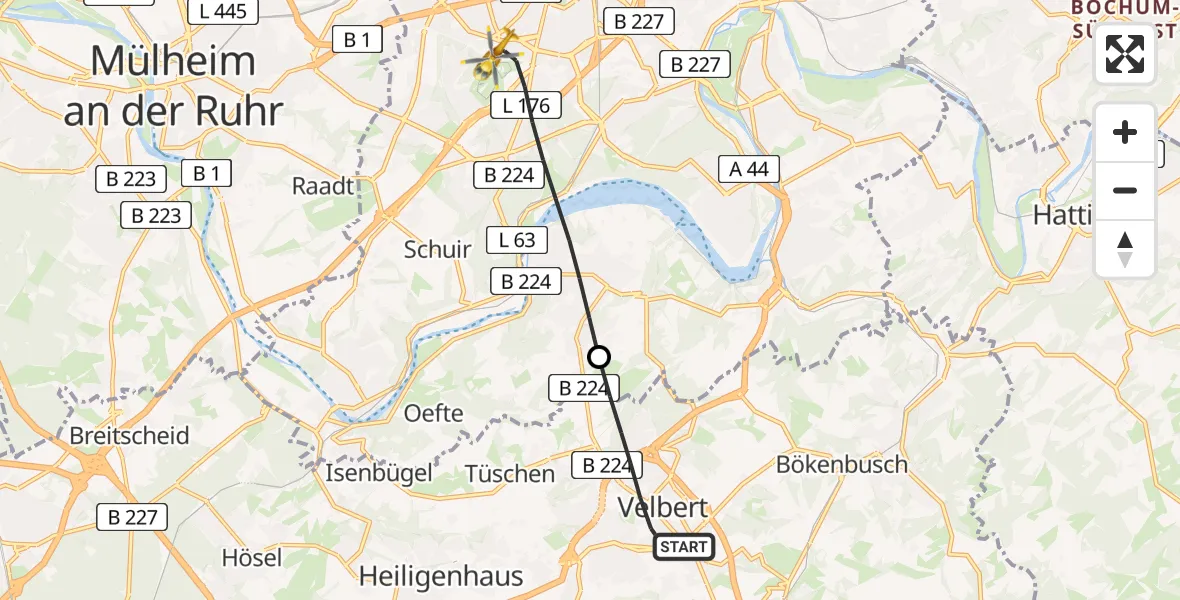 Flugroute Rettungshubschrauber Velbert - Essen, 03 September 2026, 10:57