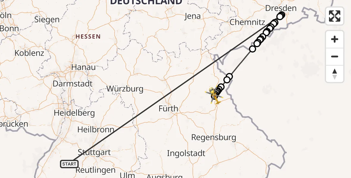 Flugroute Ambulanzhubschrauber Altensteig - Weiden i.d.OPf., 03 September 2026, 11:02